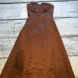 Brown Beaded Strapless Dress Gown